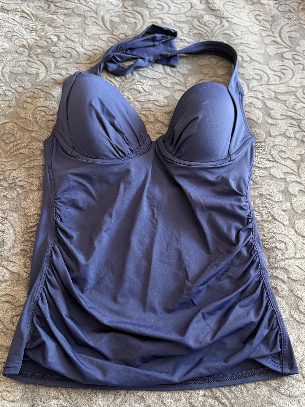 Tommy Bahama Pearl Underwire Halter Tankini Top. Size S D Cup. Color: Navy Blue